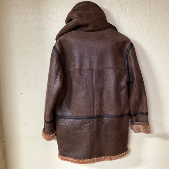 Men’s Orvis hooded shearling leather coat medium parka runs large - Picture 2 of 5
